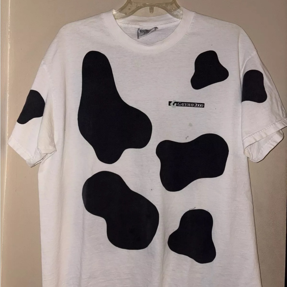 Rare Vintage Lee Gateway 2000 Cowprint AOP Tshirt Size Large